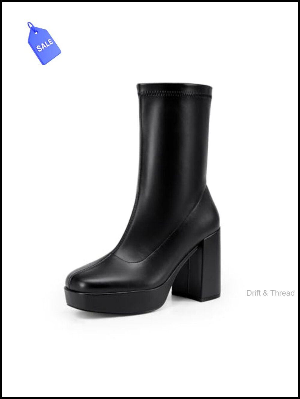Women's Mid Calf Gogo Platform Boots Square Toe High Heel